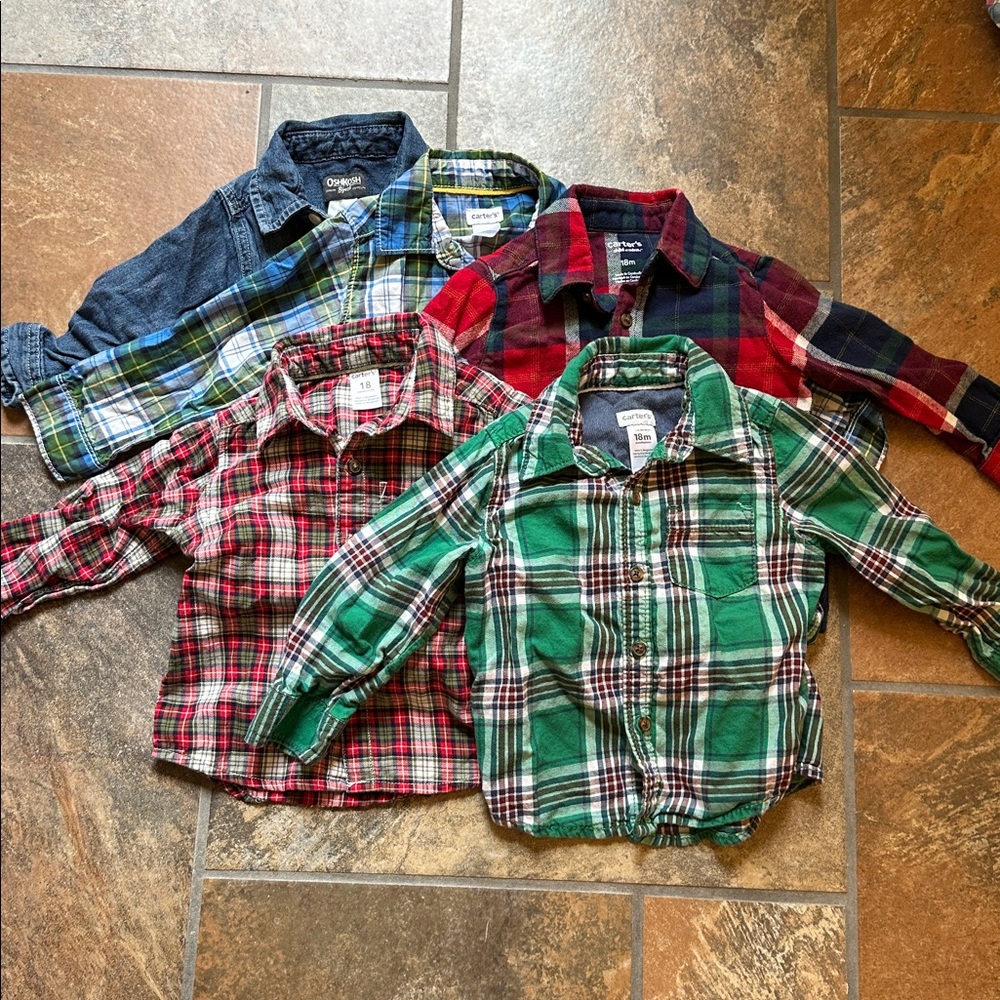 Lot of 5 toddler boys dress shirts - Carters and Oshkosh - size 18 months
